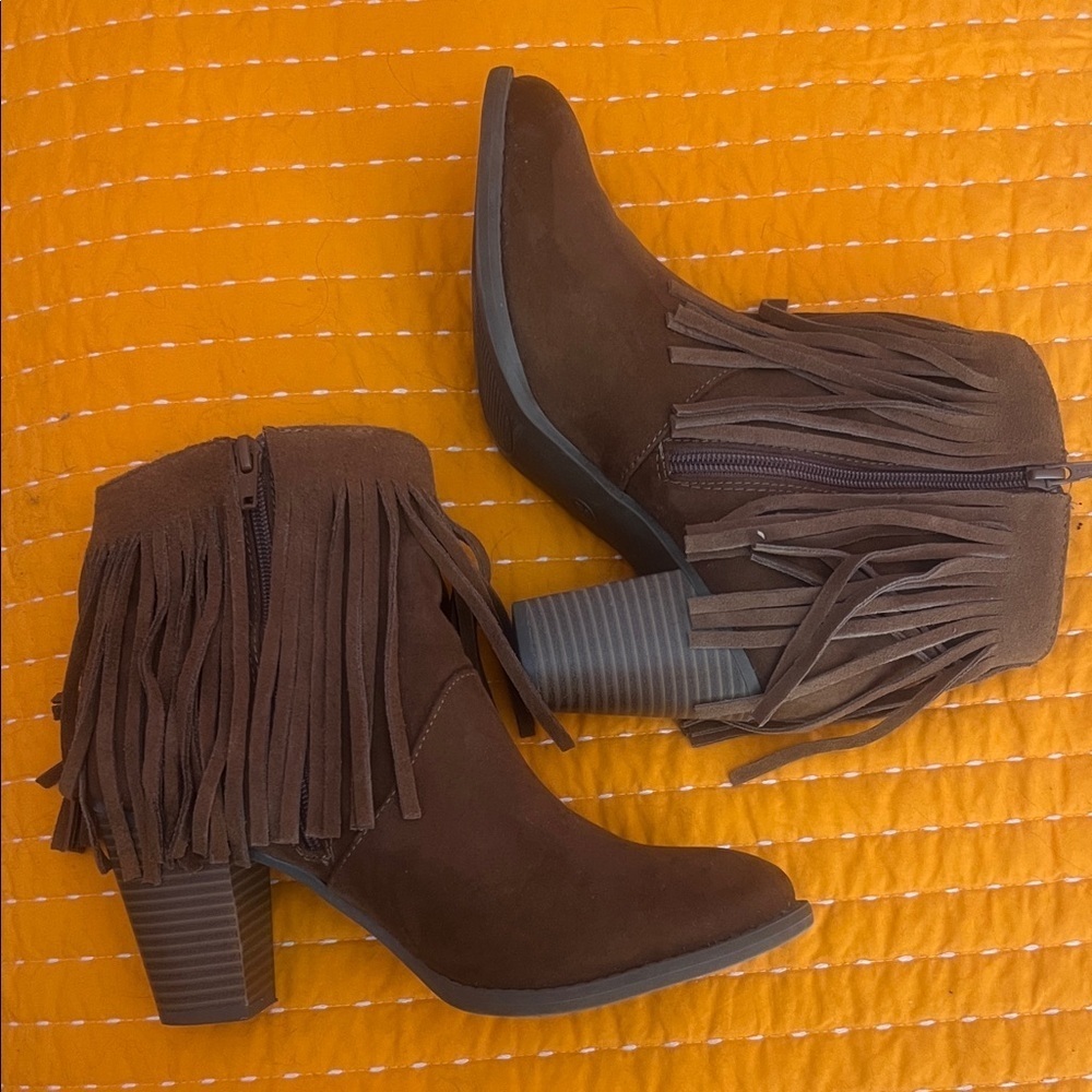 Mossimo Supply Co. Brown Fringe Heeled Boots